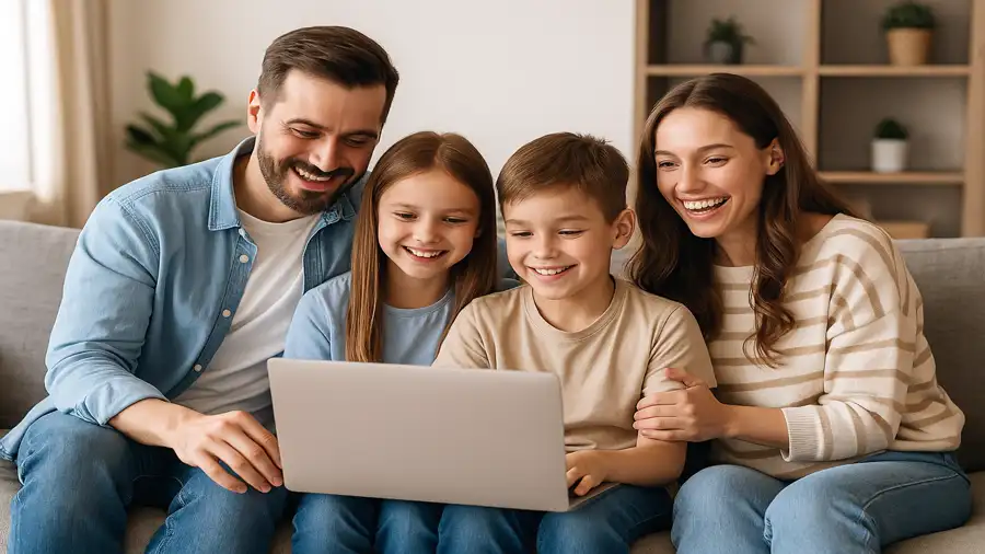 Familia usando internet en su hogar
