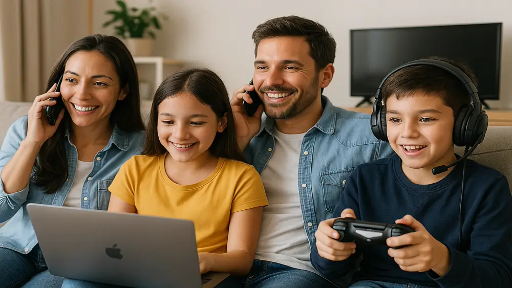 Familia disfrutando de internet en casa